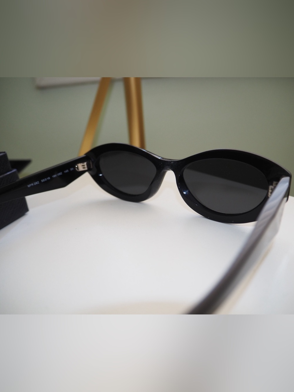 PRADA Symbole Oval Black Acetate Sunglasses SPR04Y Silver Logo with Box - Picture 3 of 8